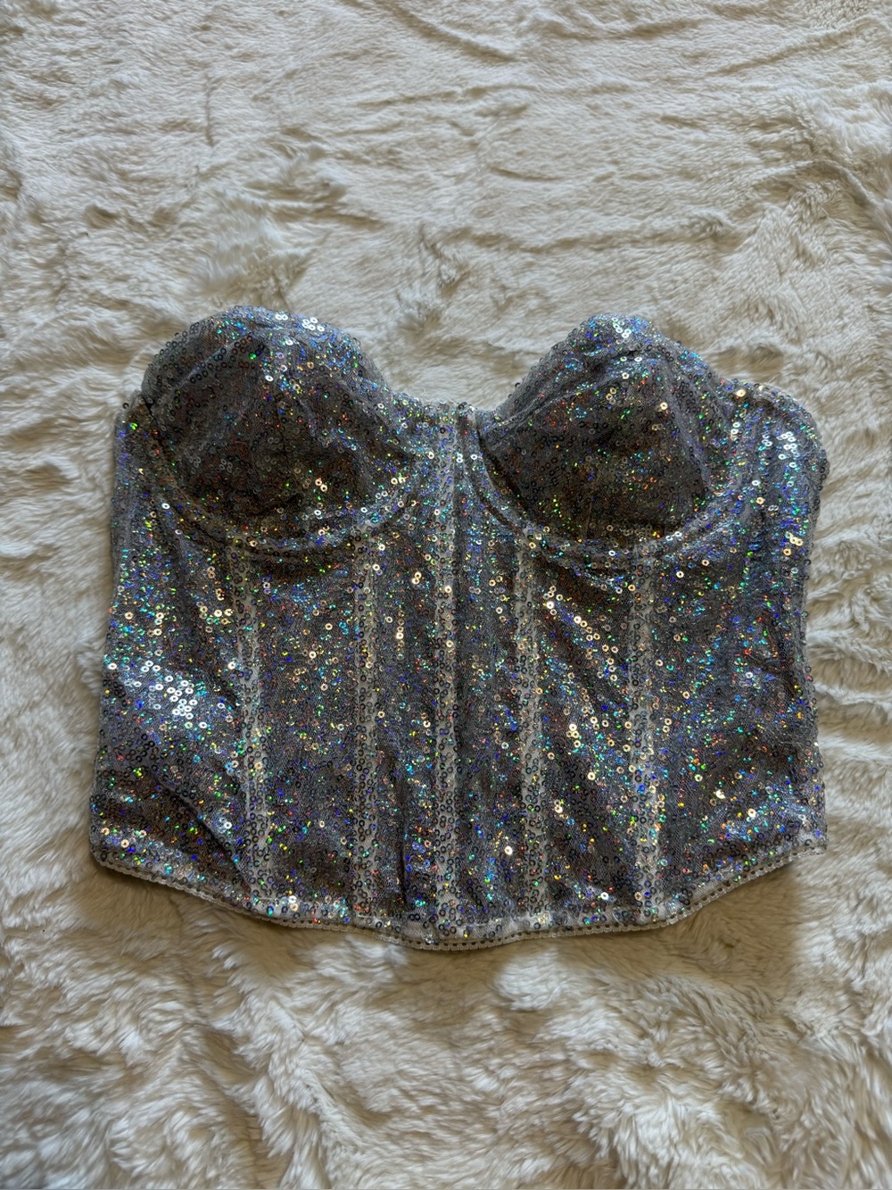 Silver Holographic Sequin Corset Tube Top Size Small